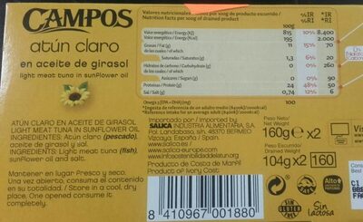 Atún claro nutrition facts table