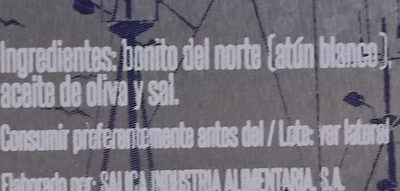 Bonito del norte en aceite de oliva ingredients label