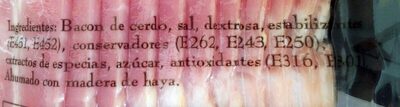 Bacon ahumado con madera de haya ingredients label