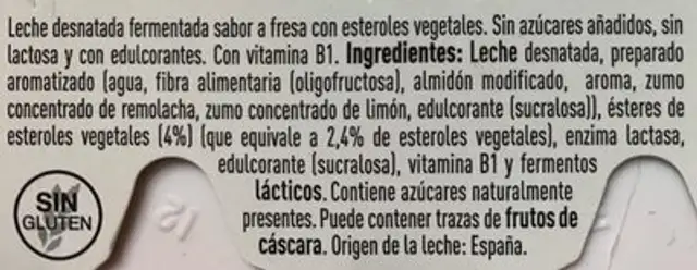 Kaikucol sabor fresa 0% ingredients label