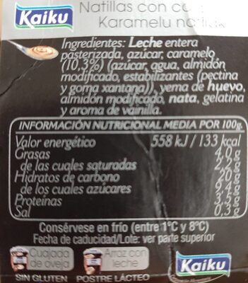 Natillas con caramelo nutrition facts table