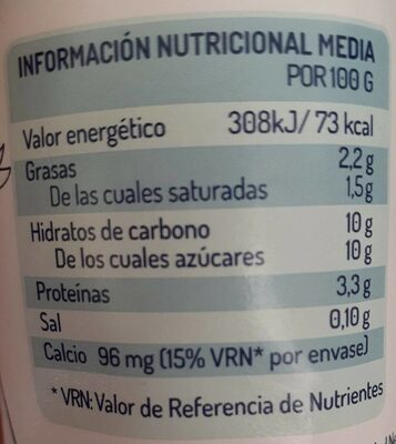 Yogurt Bifi sabor piña nutrition facts table