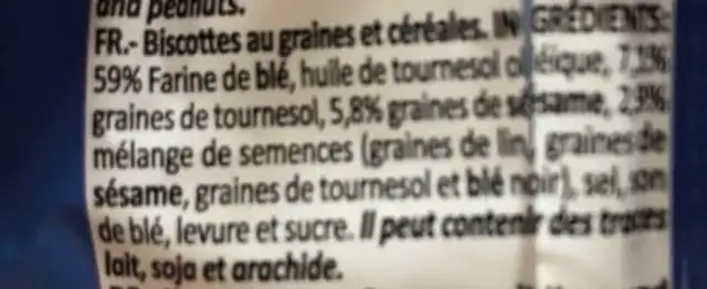 Activ cereales ingredients label