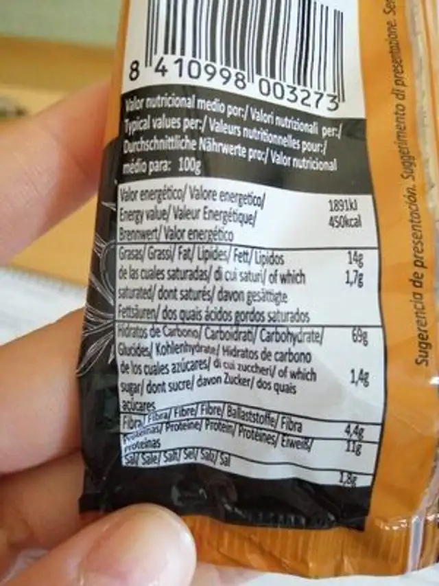 Palitos Fibra nutrition facts table