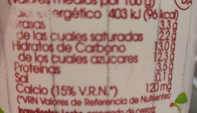 Yogur con Cereza nutrition facts table