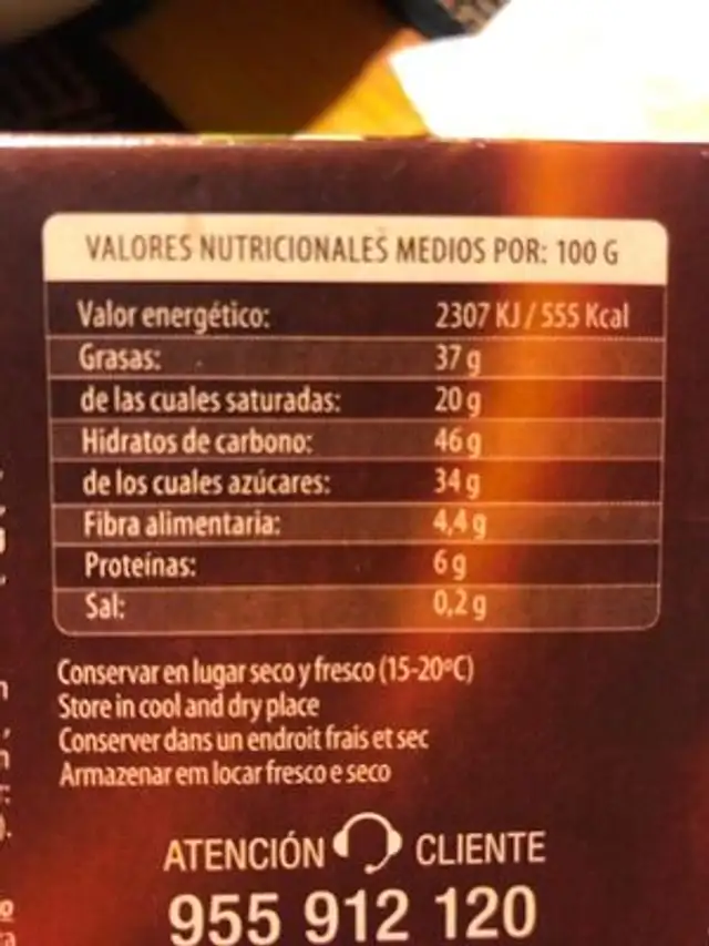 Bombón crocanti nutrition facts table