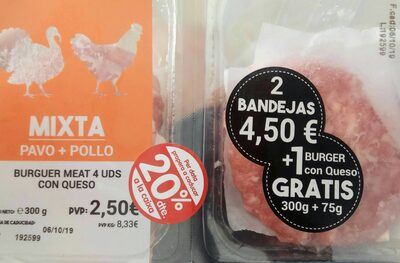 Burger meat con queso front packaging