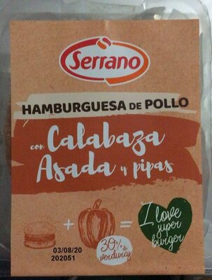 Hamburguesa de pollo con Calabaza asada y pipas front packaging