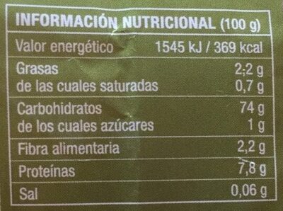 Arroz redondo integral nutrition facts table