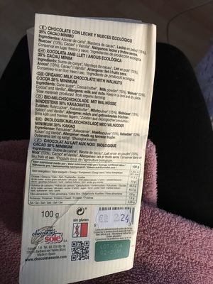 Chocolate con leche y nueces ecológico