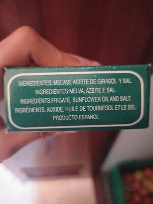 Filetes de melva de Andalucía en aceite de girasol ingredients label