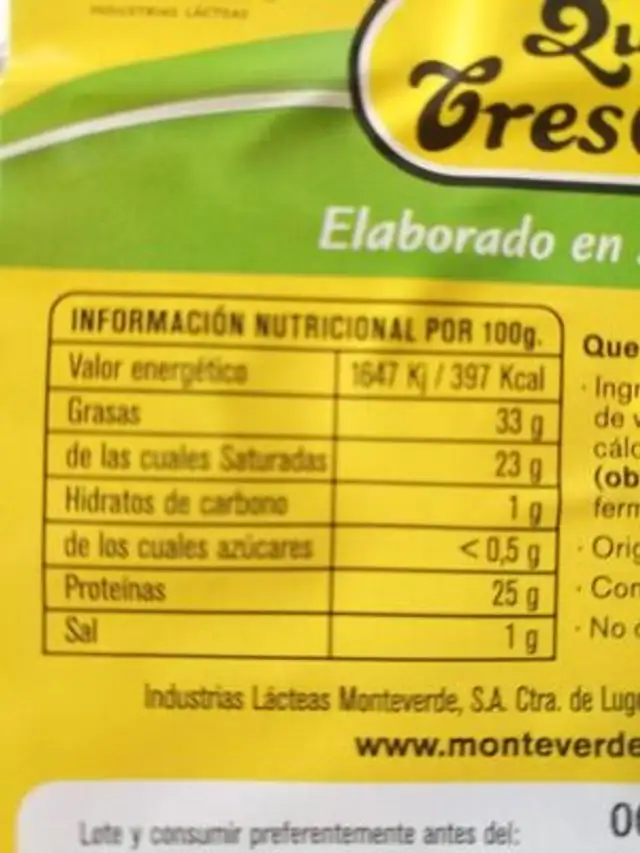 Queso Tres Oscos Semicurado nutrition facts table