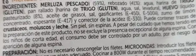 Merluza al huevo ingredients label