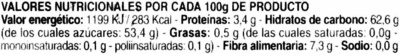 Albaricoques deshidratados "Casa Pons" nutrition facts table