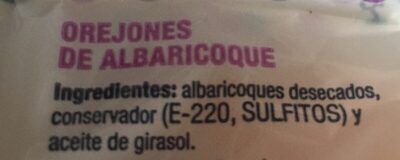 Orejones de albaricoque ingredients label