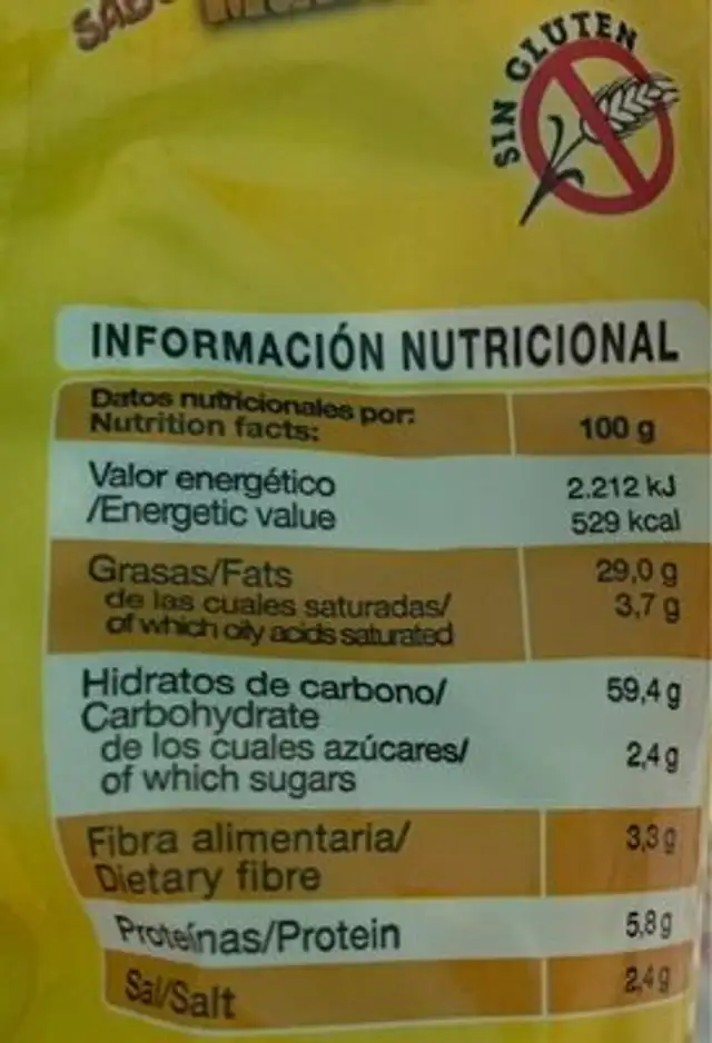 Palomitas sabaor mantequilla nutrition facts table