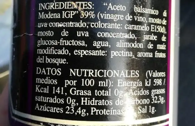 Crème de balsamique nutrition facts table