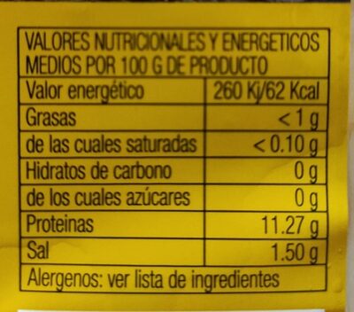 Bacalao SKREI nutrition facts table