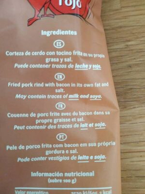 Torreznos natural ingredients label