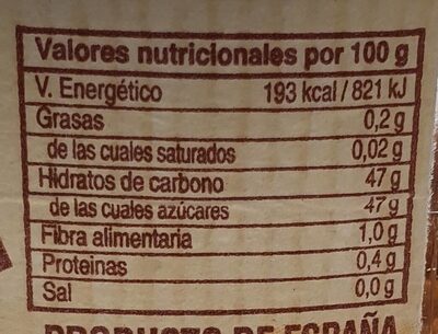 Mermelada extra de fresa nutrition facts table