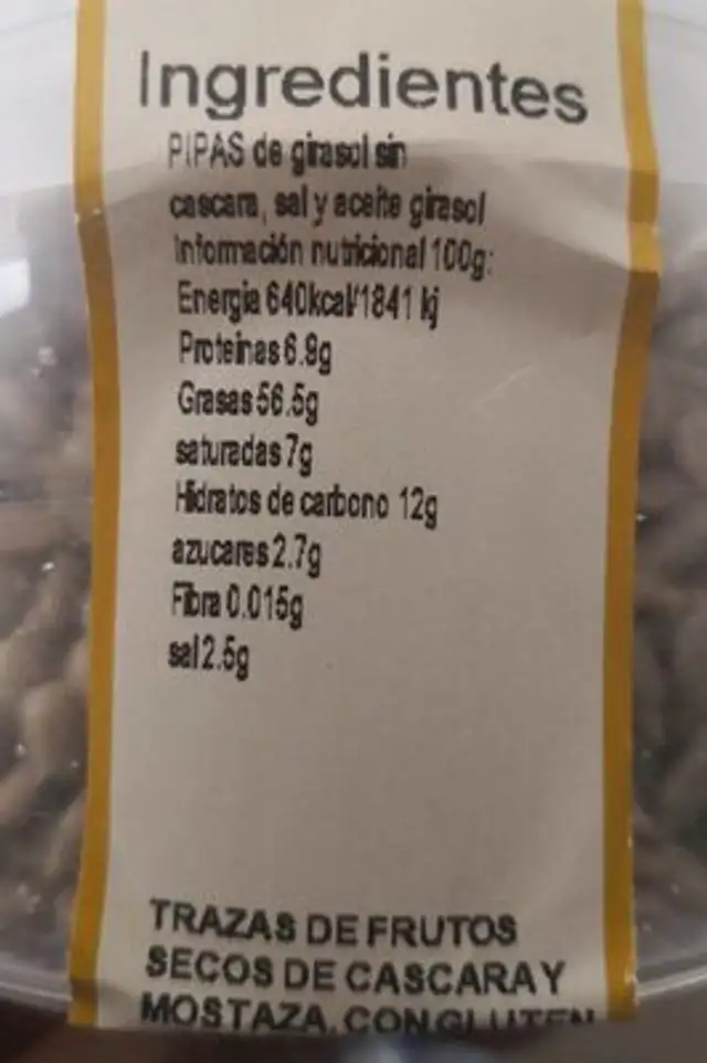 Pipas fritas peladas nutrition facts table