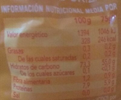 Arroz vaporizado bayo nutrition facts table