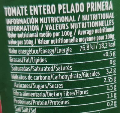 Tomate entero pelado nutrition facts table