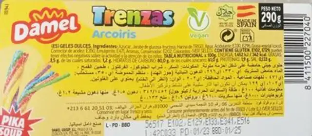 Trenzas arcoiris nutrition facts table
