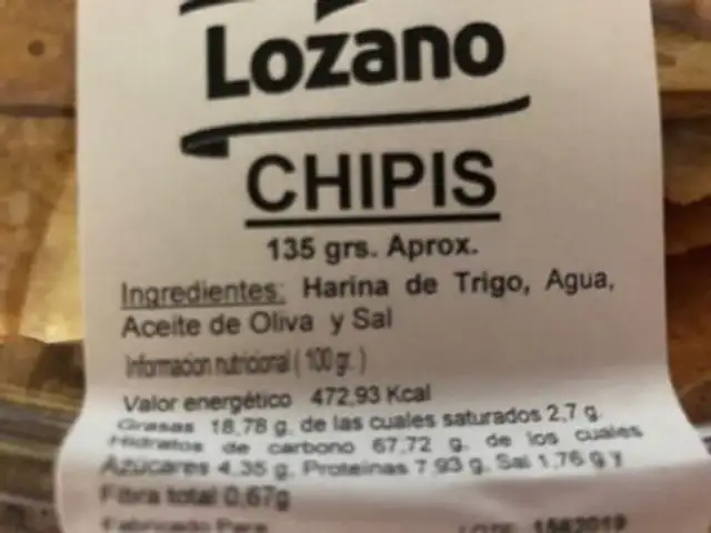 Chipis ingredients label