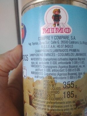 Champiñones ingredients label