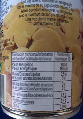 Champiñones nutrition facts table