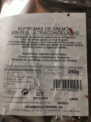 Supremas de salmon nutrition facts table