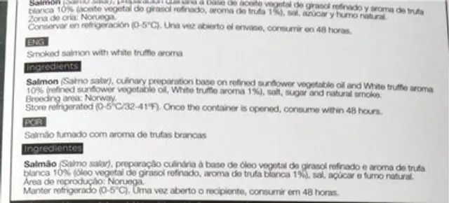 Salmon ahumado con trufa blanca nutrition facts table