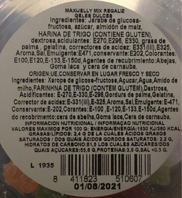 Jellypack maxi nutrition facts table