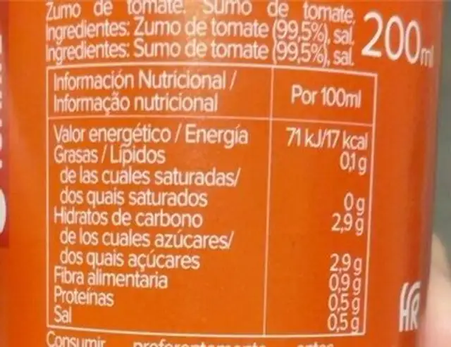 Tomate nutrition facts table