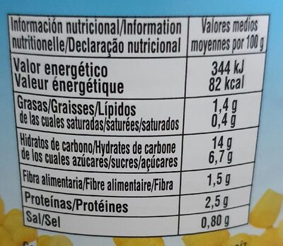 Maiz dulce en grano nutrition facts table