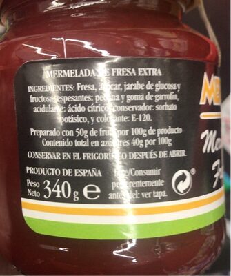 Mermelada de fresa extra nutrition facts table