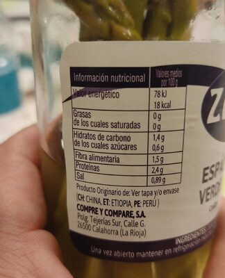 Esparragos nutrition facts table