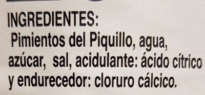 Pimientos del Piquillo enteros ingredients label