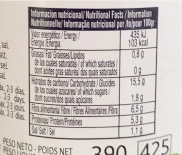 Petit pois fins ervilhas muito finos nutrition facts table