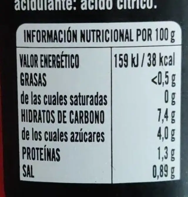 Alegrías Riojanas Extra nutrition facts table