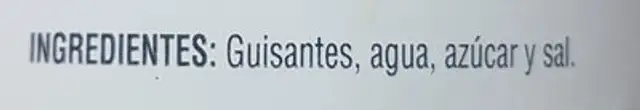 Guisantes finos primera ingredients label