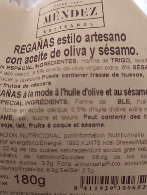 Regañás estilo artesano con aceite de oliva y sésamo
