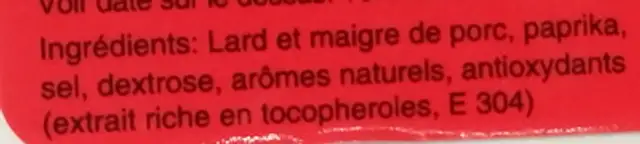 Sobrasada de Mallorca ingredients label