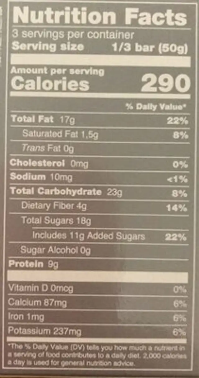 Turrón de Jijona nutrition facts table