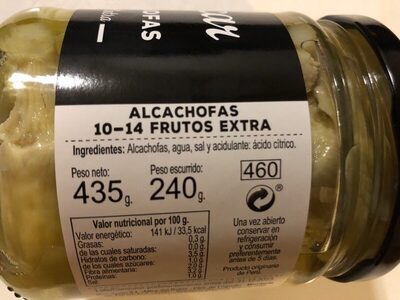 Corazones de alcachofas ingredients label