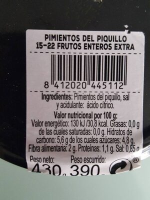 PIMIENTOS DEL PIQUILLO nutrition facts table