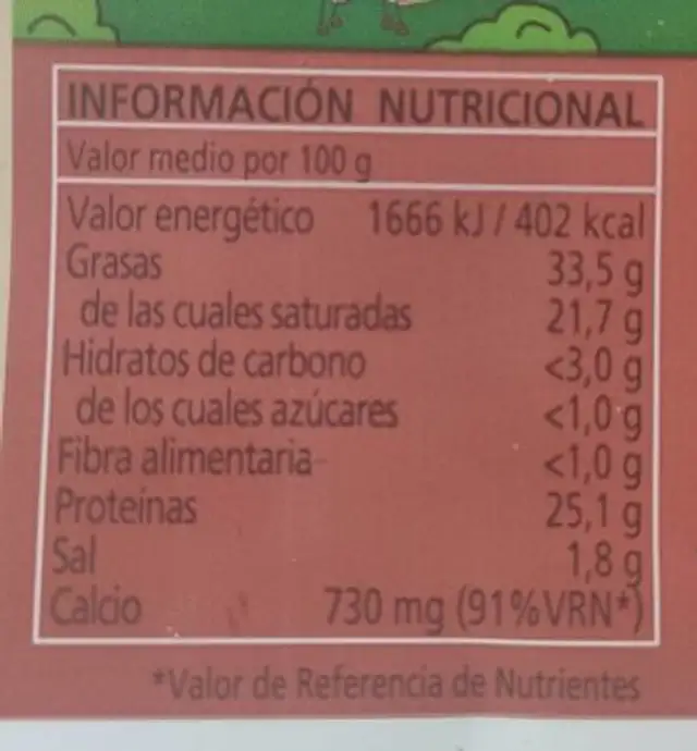 Queso de mezcla curado nutrition facts table