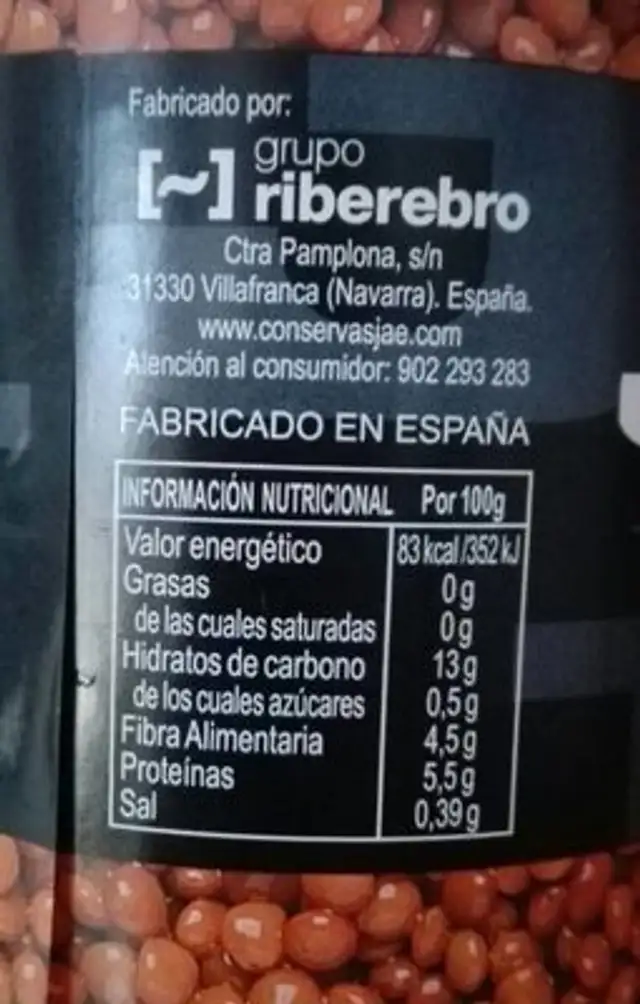 Lentejas extra nutrition facts table