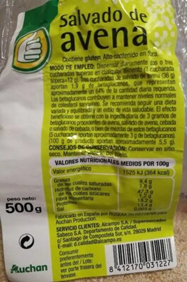 Salvado de avena front packaging